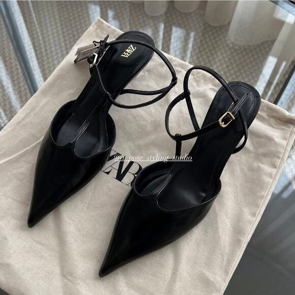 ZARA Pointed Toe Slingback Heels NWT Black US 8 EUR 39 NWT - Picture 5 of 16